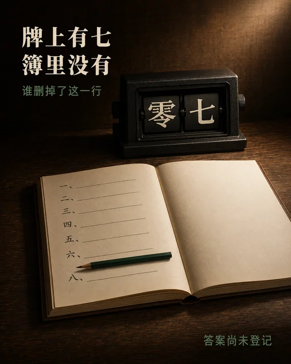 消失的第七行：牌上有七簿里无