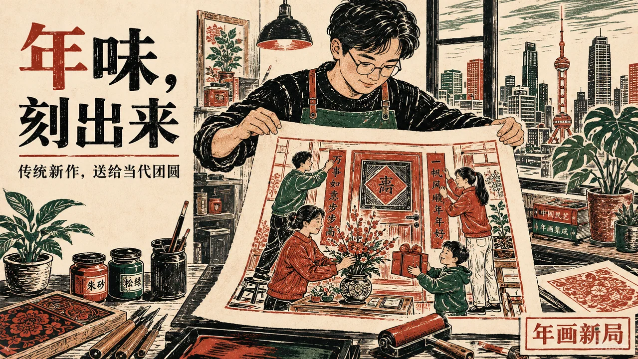 年味刻进生活:现代木刻版画国潮插画