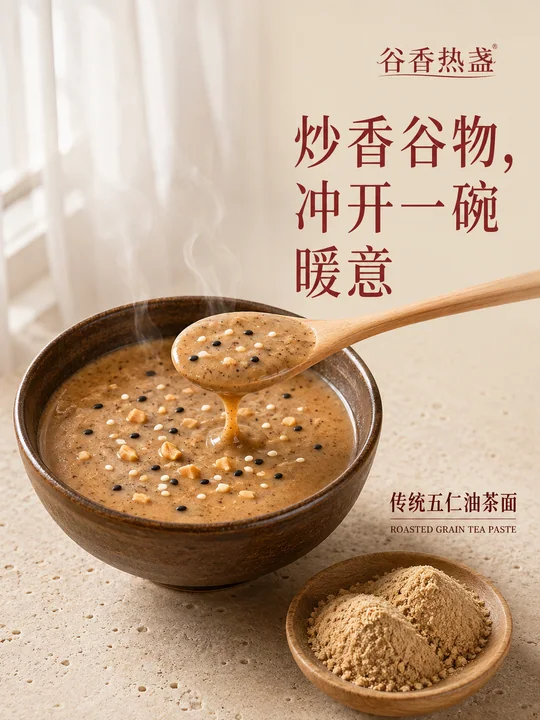 谷香热盏冬日暖意油茶面海报