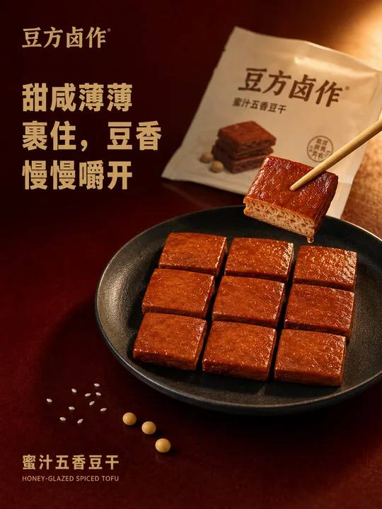 豆方卤作蜜汁豆干微距质感品牌海报