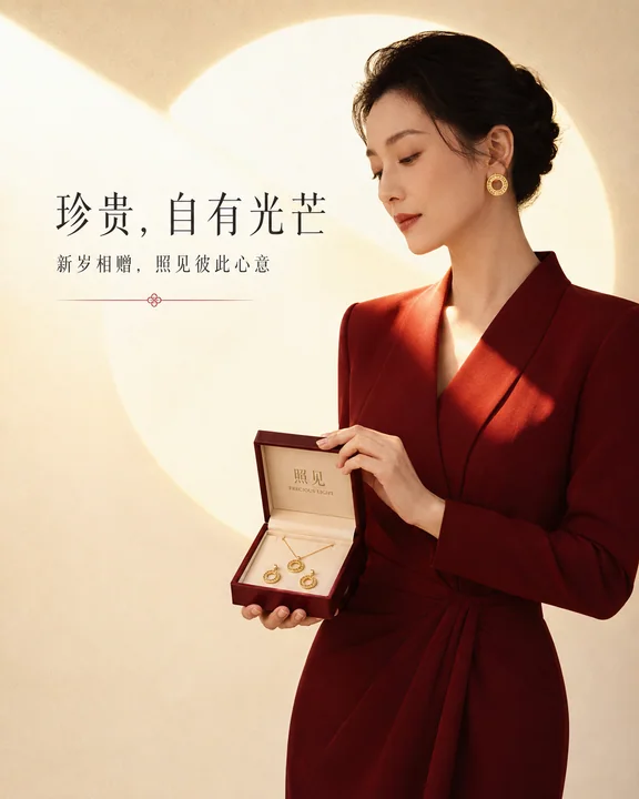 珍贵自有光芒：照见品牌春节珠宝插画