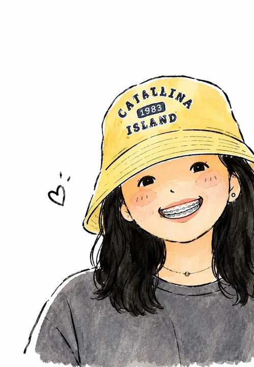 水彩动漫黄色渔夫帽可爱少女头像