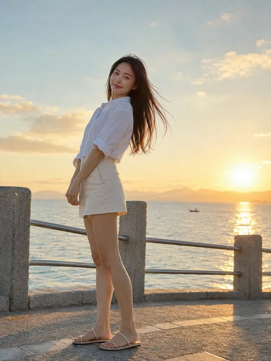海边夕阳日系清透超写实女性人像