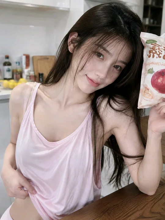 厨房氛围感少女粉色背心写真
