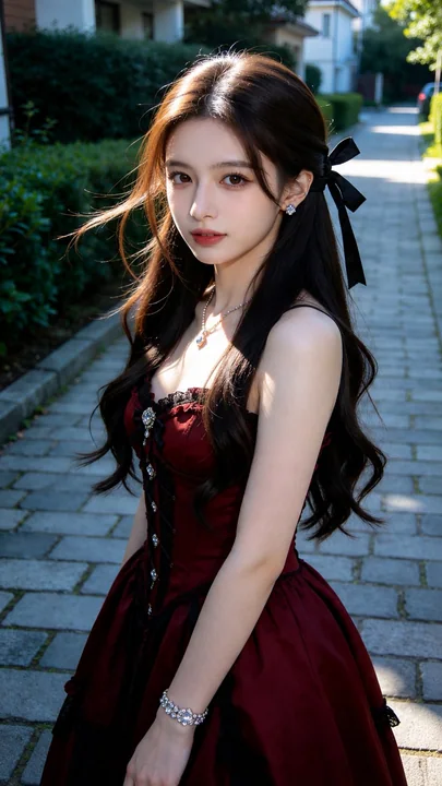 深红哥特裙冷白皮绝世美人超写实写真