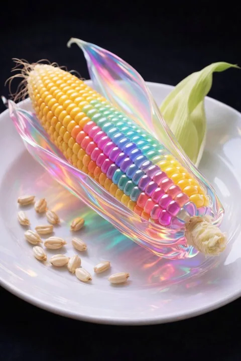 Nature morte de maïs en verre iridescent