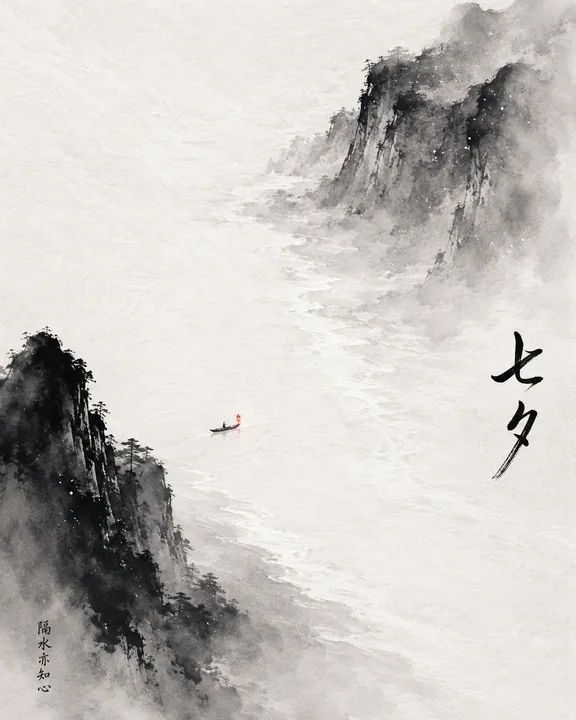 极简水墨意境七夕银河留白海报
