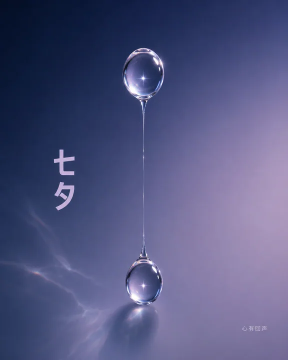 极简七夕:透明水滴与星光折射艺术海报