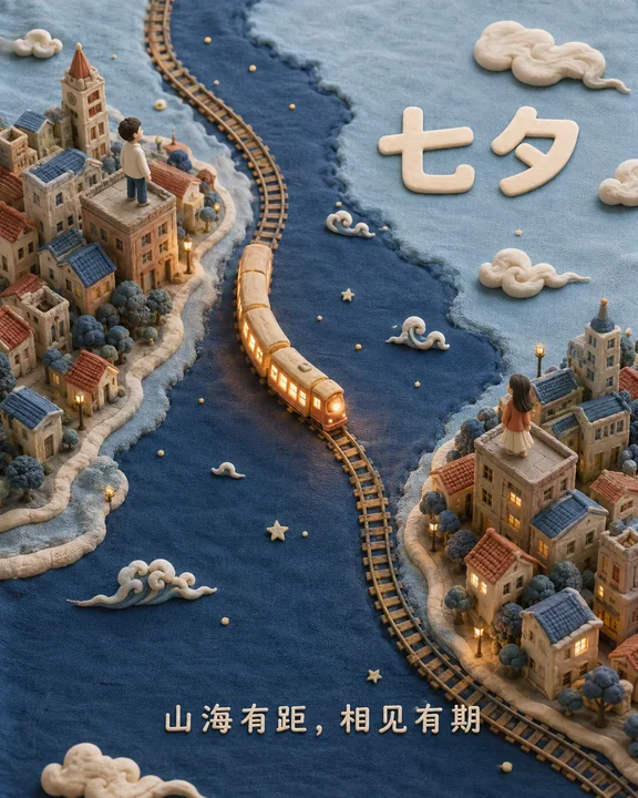 浪漫七夕异地相见微缩黏土创意海报