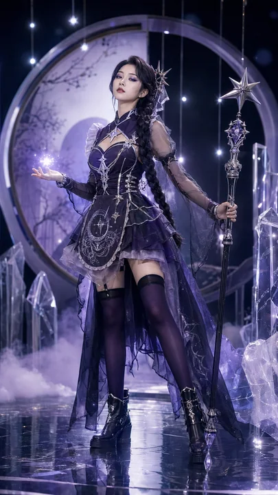 墨紫星尘：东方幻想风现代机能女仆人像