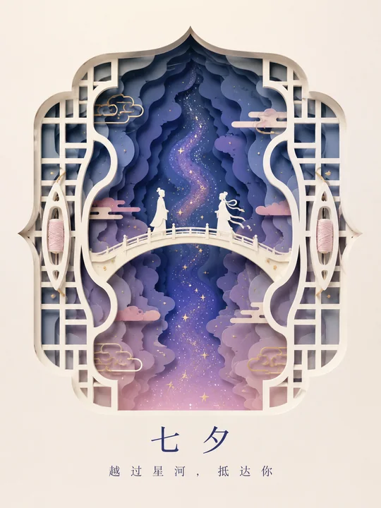 七夕纸雕星河彼岸唯美浪漫海报