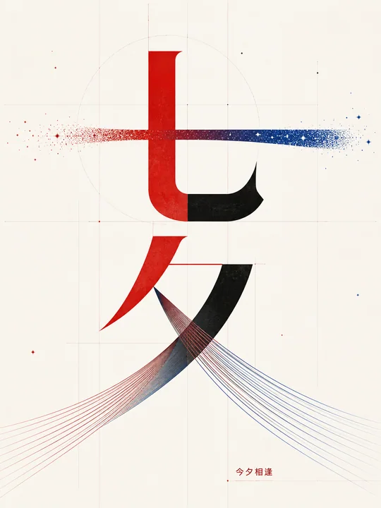 极简主义七夕海报：瑞士网格与东方留白的交织