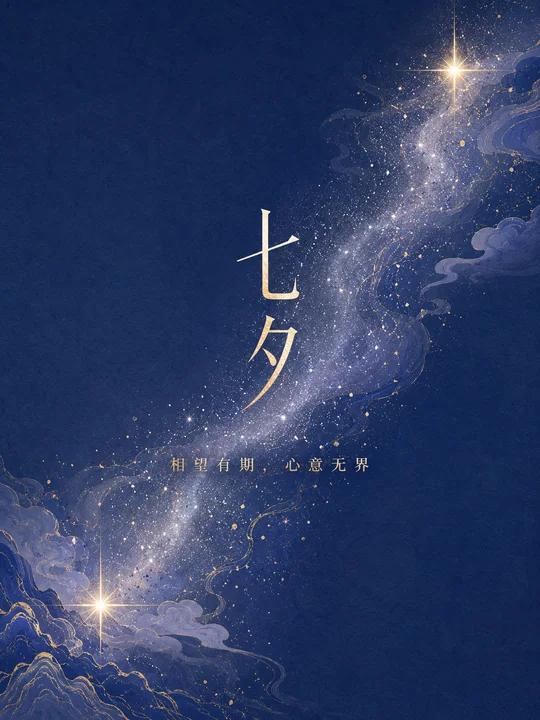极简新中式七夕星河相望文化海报