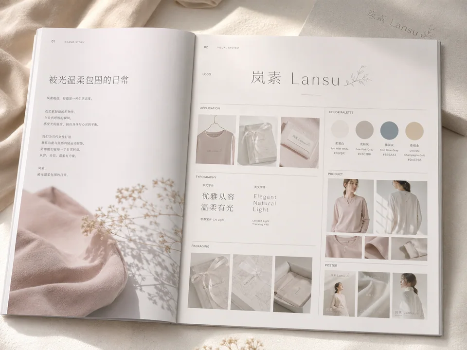 岚素品牌全案:极致温柔的粉灰轻奢画册