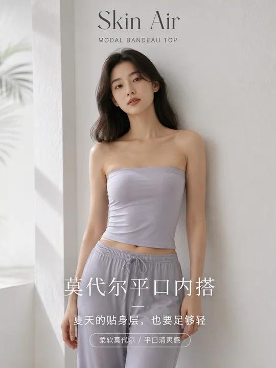 夏日极简莫代尔平口内搭高级写实海报