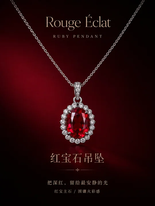 瑰丽深红高级写实珠宝海报设计