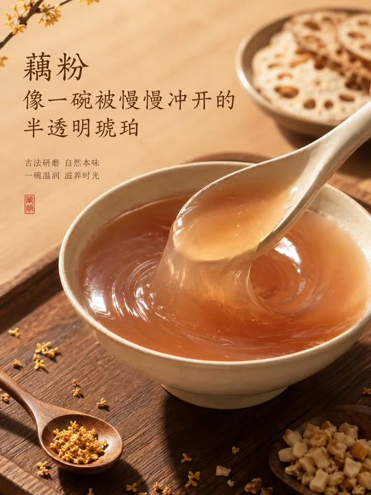 中式极简半透明琥珀藕粉海报