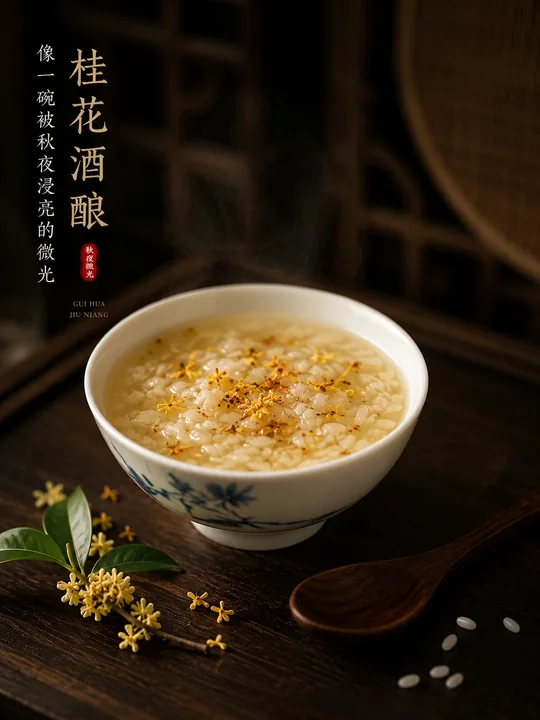 秋夜微光中式写实甜品桂花酒酿海报
