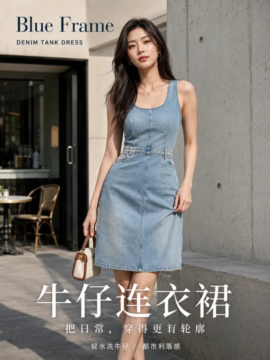 夏日都市轻奢牛仔裙时尚海报