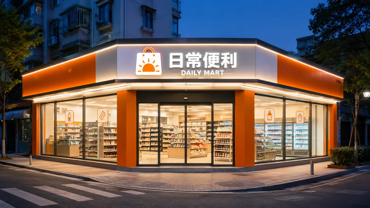 现代简约日常便利店转角门头设计