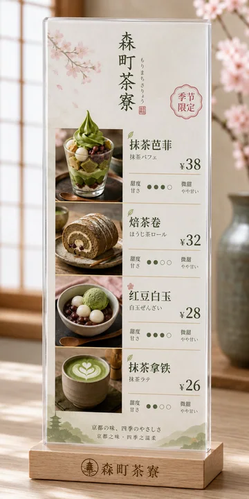 森町茶寮日系抹茶甜品店桌面立牌设计