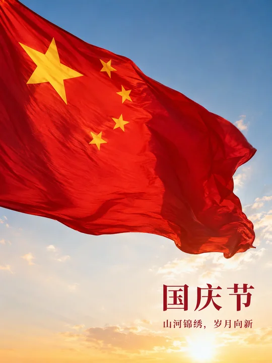 庄重国庆摄影海报:迎风展开的五星红旗
