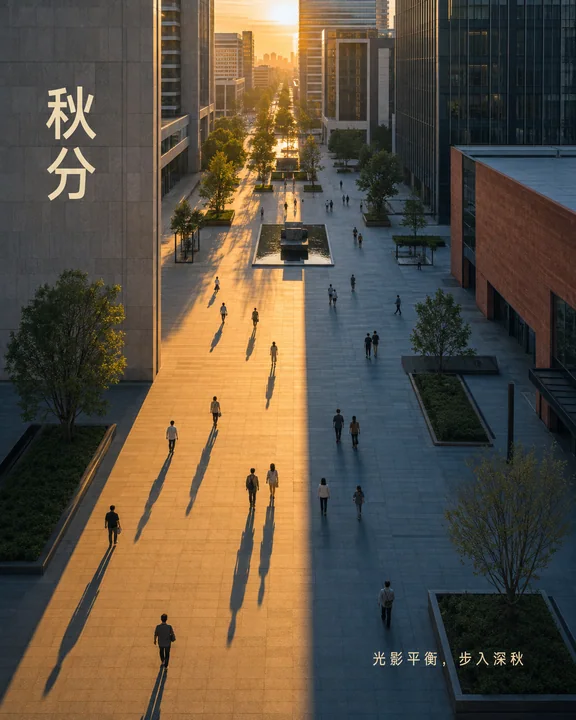 秋分城市光影平衡极简构图海报