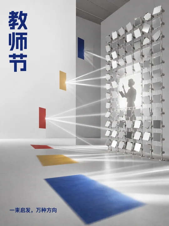 极简光影装置教师节启发之路海报