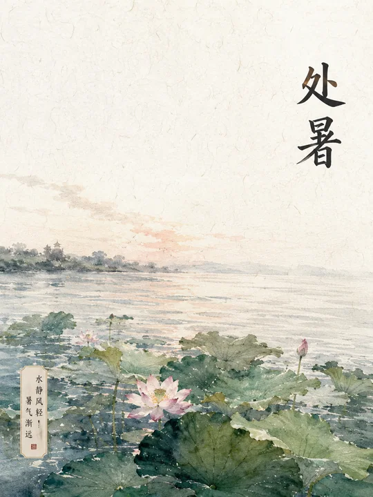 处暑清雅水墨水彩竖版艺术海报
