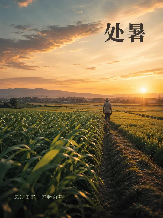 处暑余温初见金黄晚霞田野海报