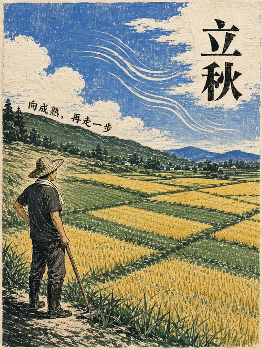 现代中式木刻版画立秋节气海报