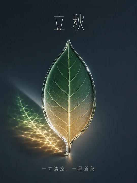 极简玻璃叶片立秋节气艺术海报