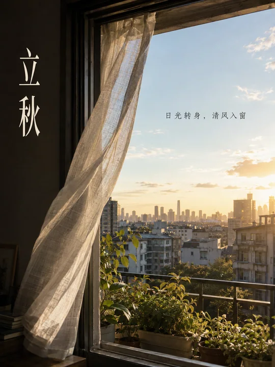 窗前立秋:掠过纱帘的夏末金色余晖