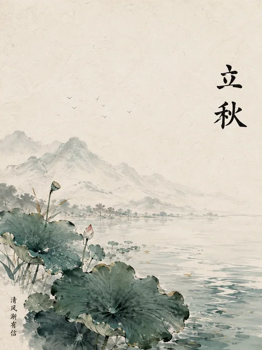 立秋水墨丹青：清风徐来远山如黛意境海报