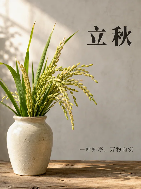 立秋时节青黄交替陶罐静物摄影海报