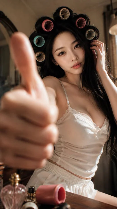 复古发卷大拇指特写时尚写真
