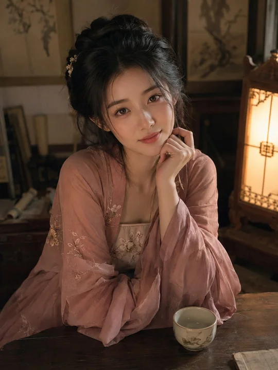 古风写实韩国女性汉服茶桌人像摄影