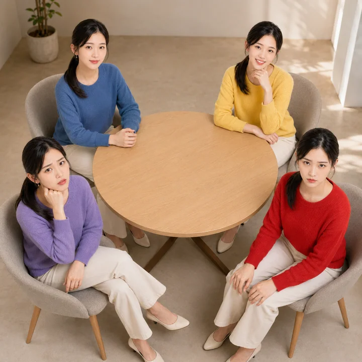同一人物四种情绪圆桌多重人像构图
