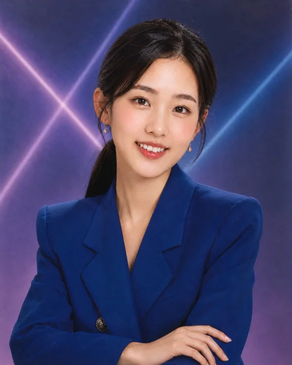 八十年代复古影楼宝蓝西装成人肖像