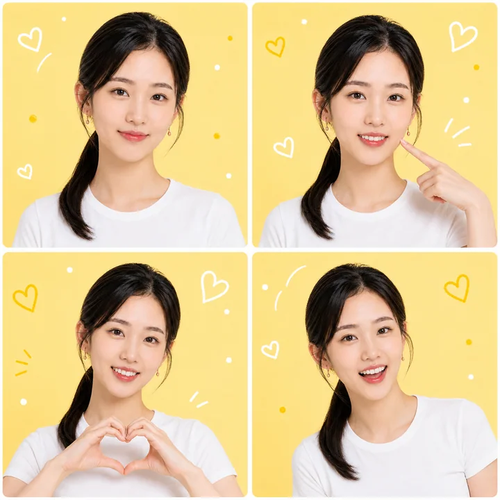 奶油黄色系日式四格大头贴成年女性写真