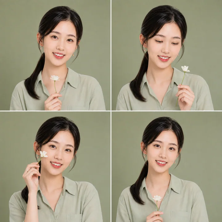 鼠尾草绿治愈系少女与白色小花的四格故事