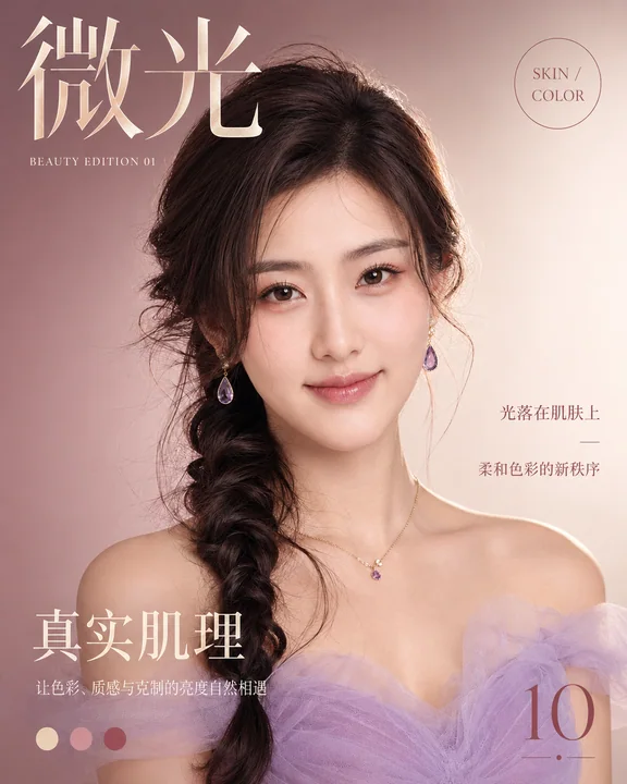 真实肌理:微光下的玫瑰色美容特刊封面