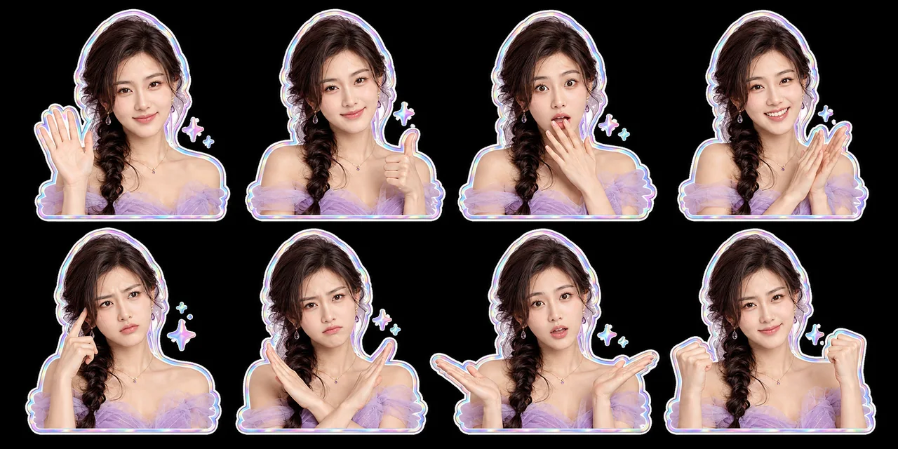 梦幻虹彩全息真人表情包贴纸组
