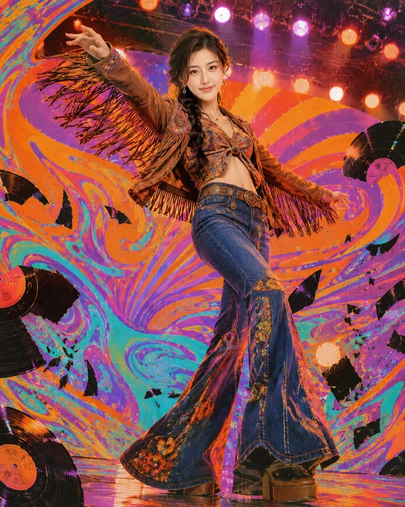 七十年代迷幻摇滚风格人像拼贴海报