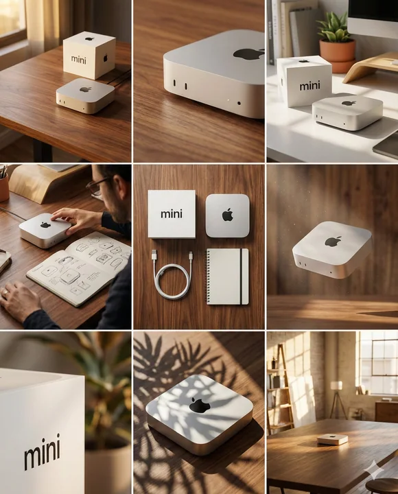 Mac mini 3×3 Conception de marque - Storyboard visuel - Version simplifiée