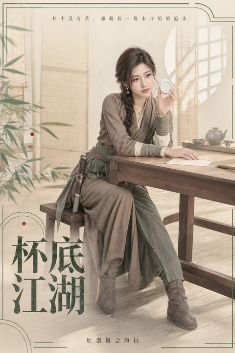 杯底江湖:茶馆掌柜悬疑电影感海报