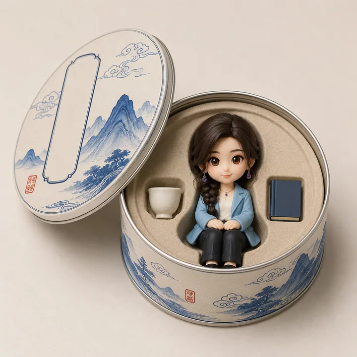 青花瓷韵景德镇风格潮玩包装摄影
