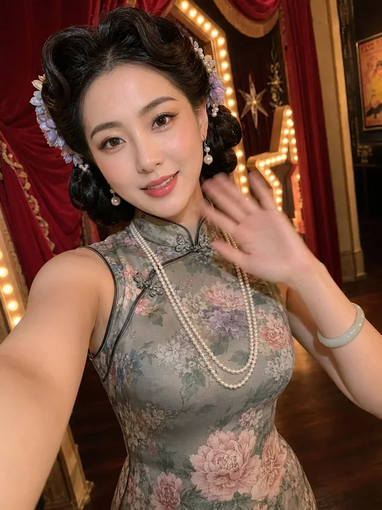 复古上海旗袍美女剧院自拍