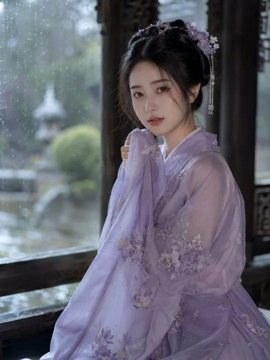 古风写实韩系淡颜美女雨窗摄影