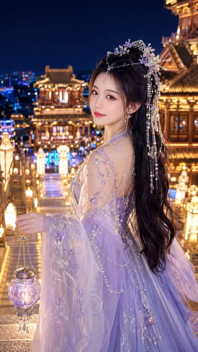 古风仙侠夜景女主写真精修海报